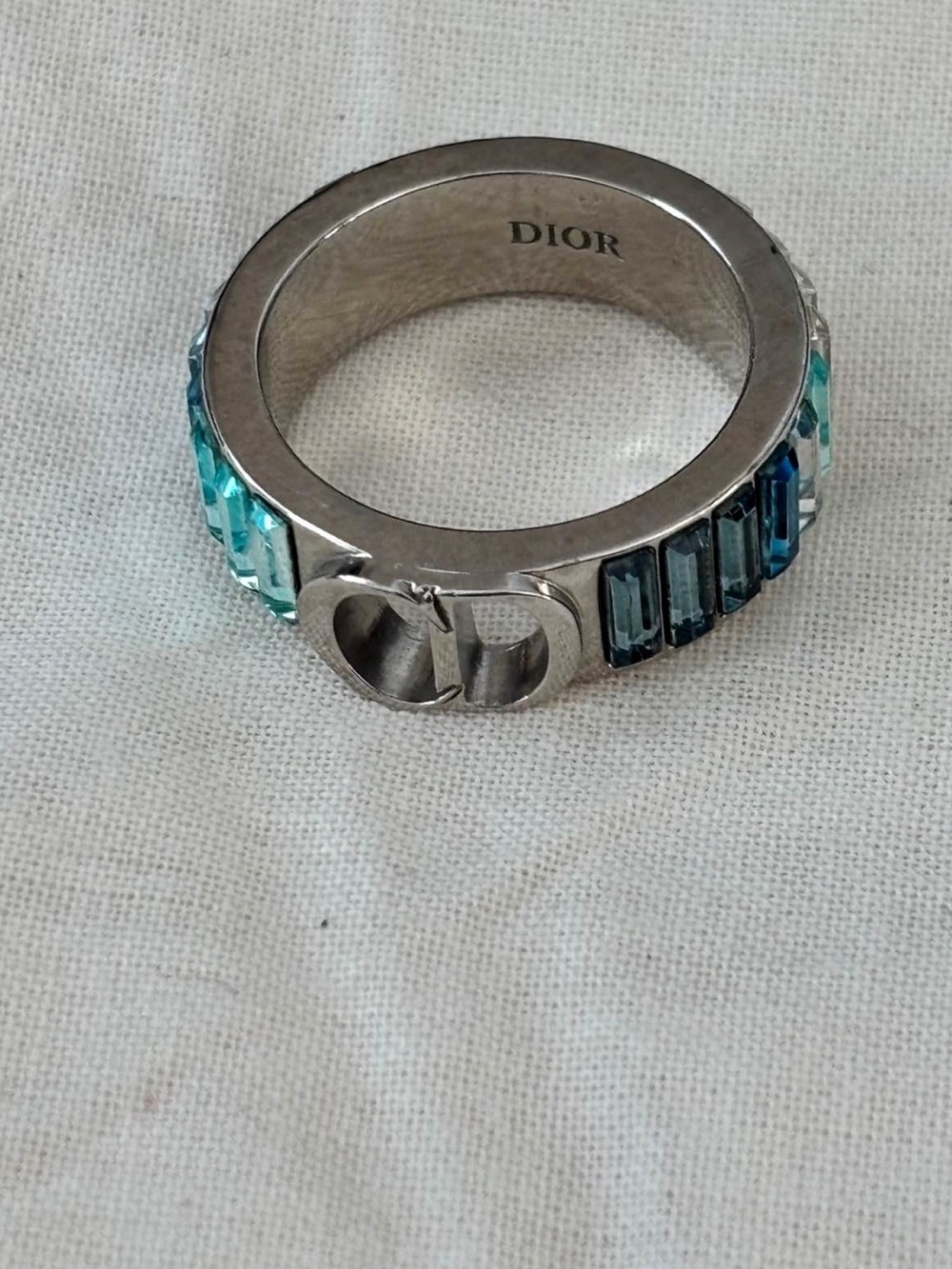 DIOR Silver Ring with Blue and Aqua Crystal Inlay
